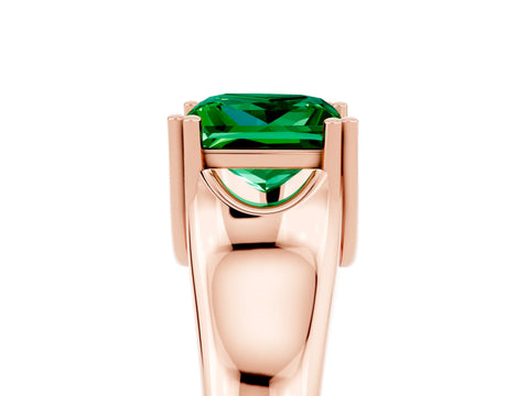 Rose gold Princess Cut Emerald Solitaire Ring with Wide Band and Prong Setting_5