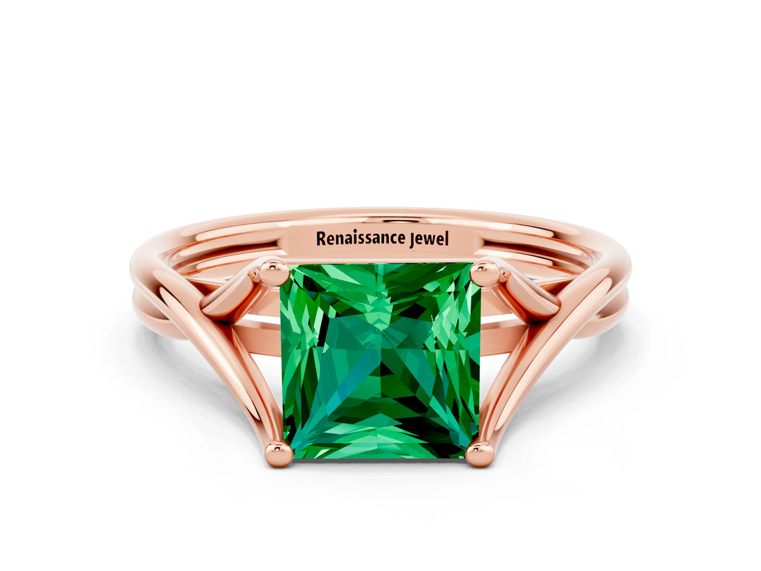 Rose gold Princess Cut Emerald Solitaire Twist Band Prong Setting Ring_36