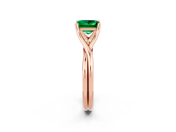 Rose gold Princess Cut Emerald Solitaire Twist Band Prong Setting Ring