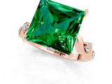 Rose gold Princess Cut Emerald Solitaire Twisted Band with Round  Accents and Prong Setting_13