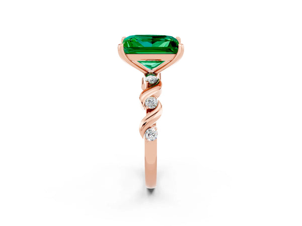 Rose gold Princess Cut Emerald Solitaire Twisted Band with Round  Accents and Prong Setting