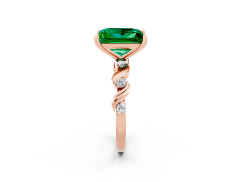 Rose gold Princess Cut Emerald Solitaire Twisted Band with Round  Accents and Prong Setting_14