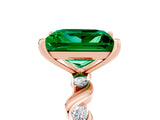 Rose gold Princess Cut Emerald Solitaire Twisted Band with Round  Accents and Prong Setting_17