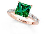 Rose gold Princess Cut Emerald Solitaire with Side Baguettes and Channel Set Band_1