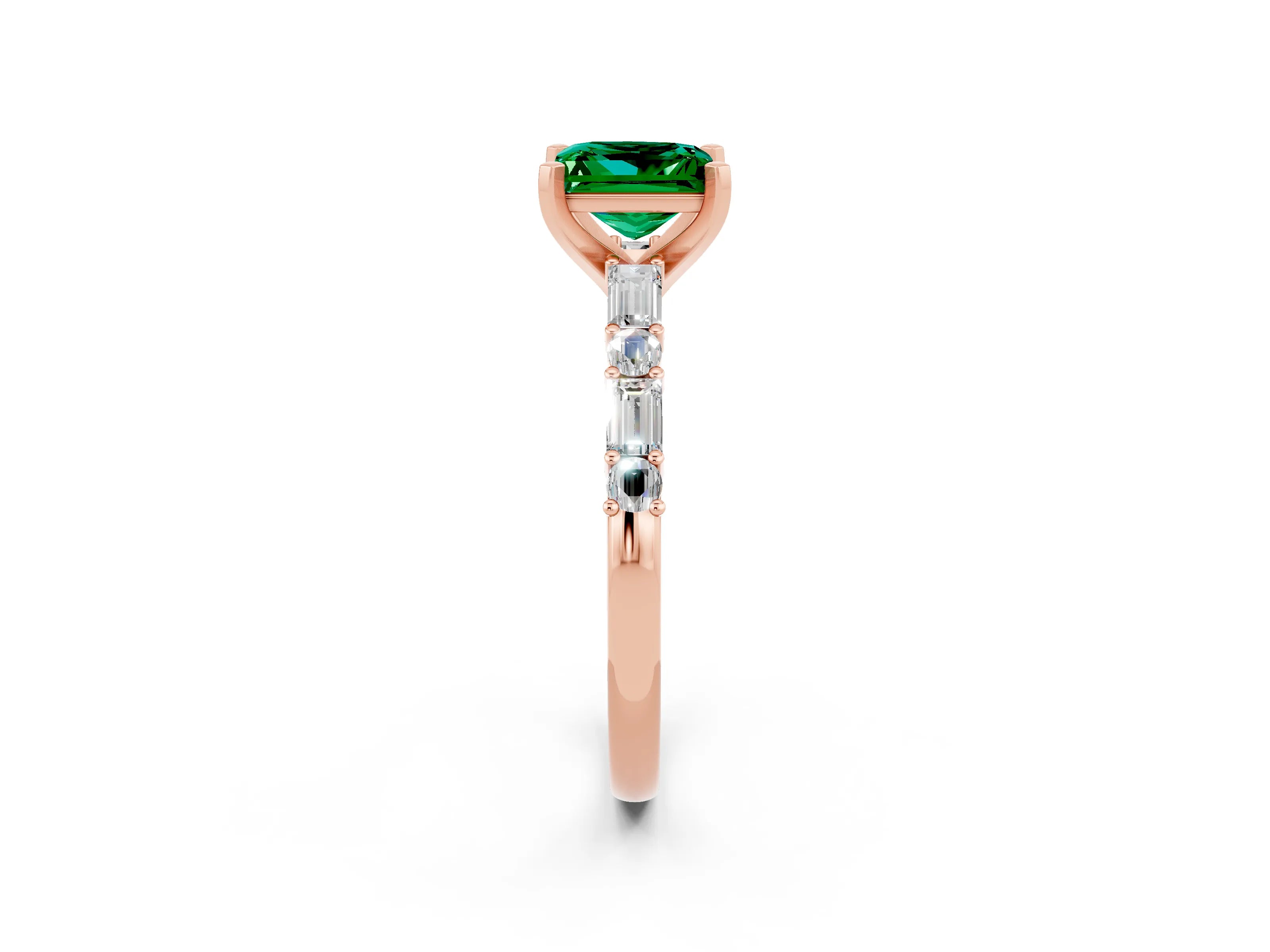 Rose gold Princess Cut Emerald Solitaire with Side Baguettes and Channel Set Band_2