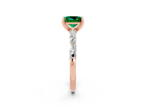 Rose gold Princess Cut Emerald Solitaire with Side Baguettes and Channel Set Band_2