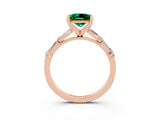 Rose gold Princess Cut Emerald Solitaire with Side Baguettes and Channel Set Band_3