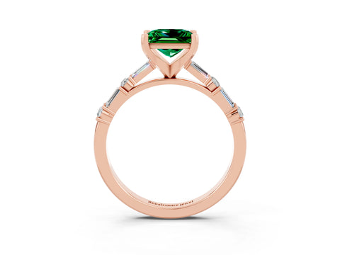 Rose gold Princess Cut Emerald Solitaire with Side Baguettes and Channel Set Band_3
