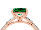 Rose gold Princess Cut Emerald Solitaire with Side Baguettes and Channel Set Band_4