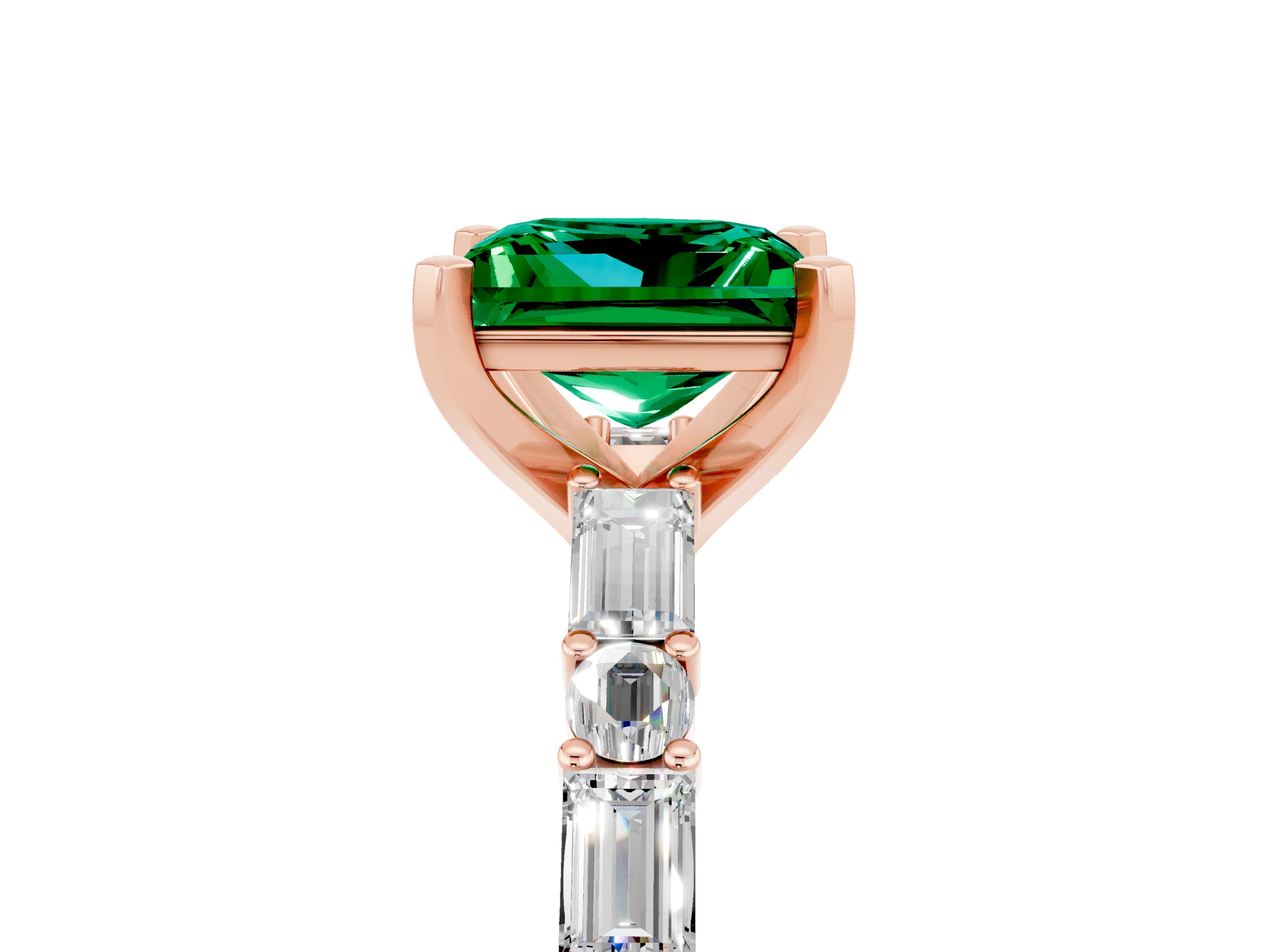 Rose gold Princess Cut Emerald Solitaire with Side Baguettes and Channel Set Band_5