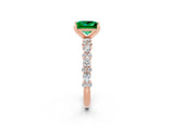 Rose gold Princess Cut Emerald Solitaire with Side Stones, Pave Band, Four-Prong Setting_38