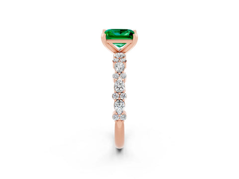 Rose gold Princess Cut Emerald Solitaire with Side Stones, Pave Band, Four-Prong Setting_38