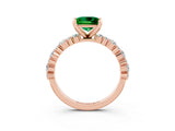 Rose gold Princess Cut Emerald Solitaire with Side Stones, Pave Band, Four-Prong Setting_39