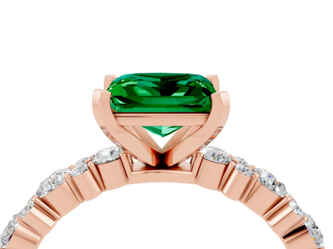 Rose gold Princess Cut Emerald Solitaire with Side Stones, Pave Band, Four-Prong Setting_40