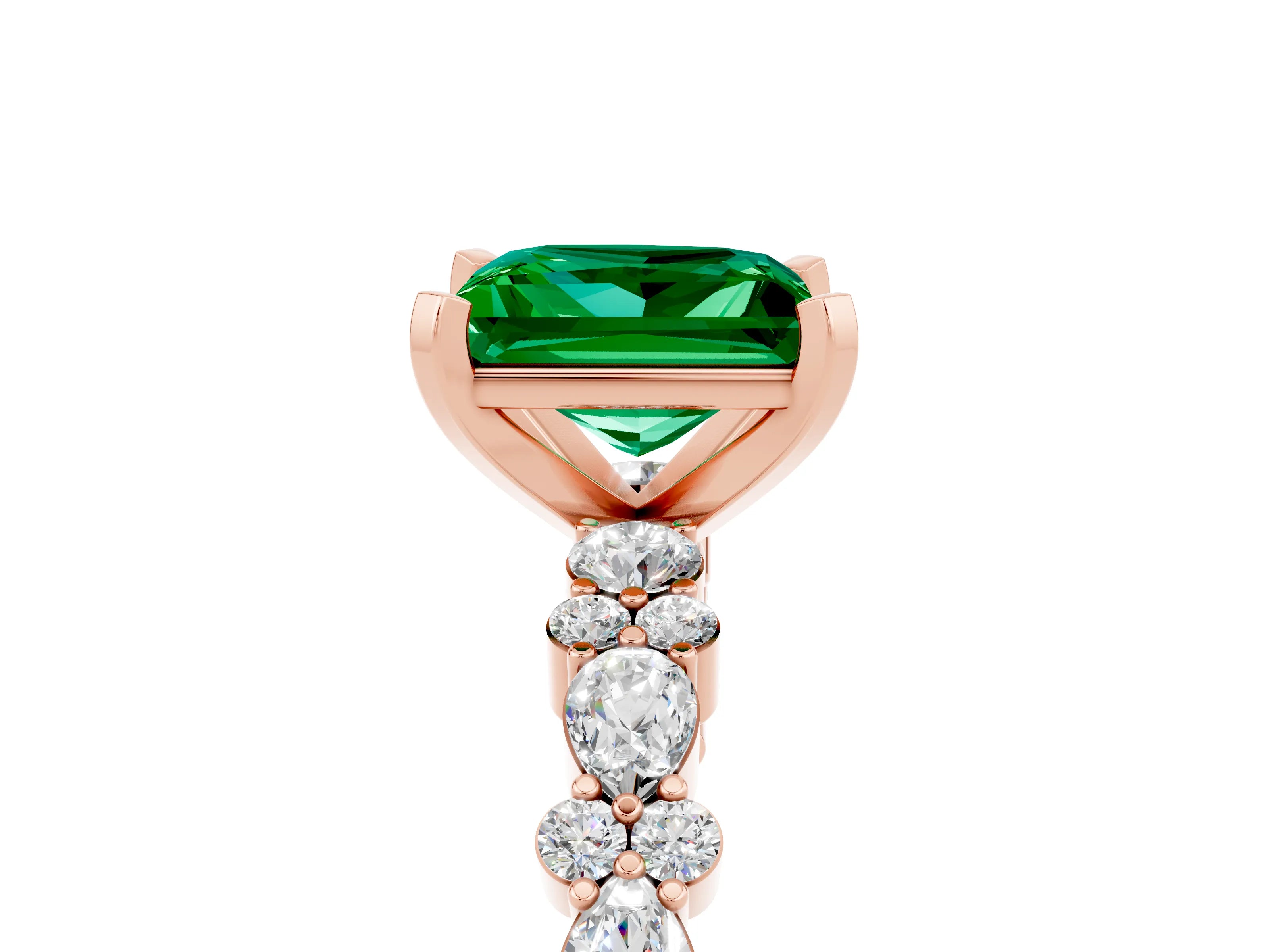 Rose gold Princess Cut Emerald Solitaire with Side Stones, Pave Band, Four-Prong Setting_41