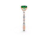 Rose gold Princess Cut Emerald Solitaire with Side Stones on a Pavé Band and Four-Prong Setting_2