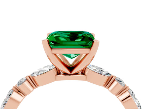 Rose gold Princess Cut Emerald Solitaire with Side Stones on a Pavé Band and Four-Prong Setting_4