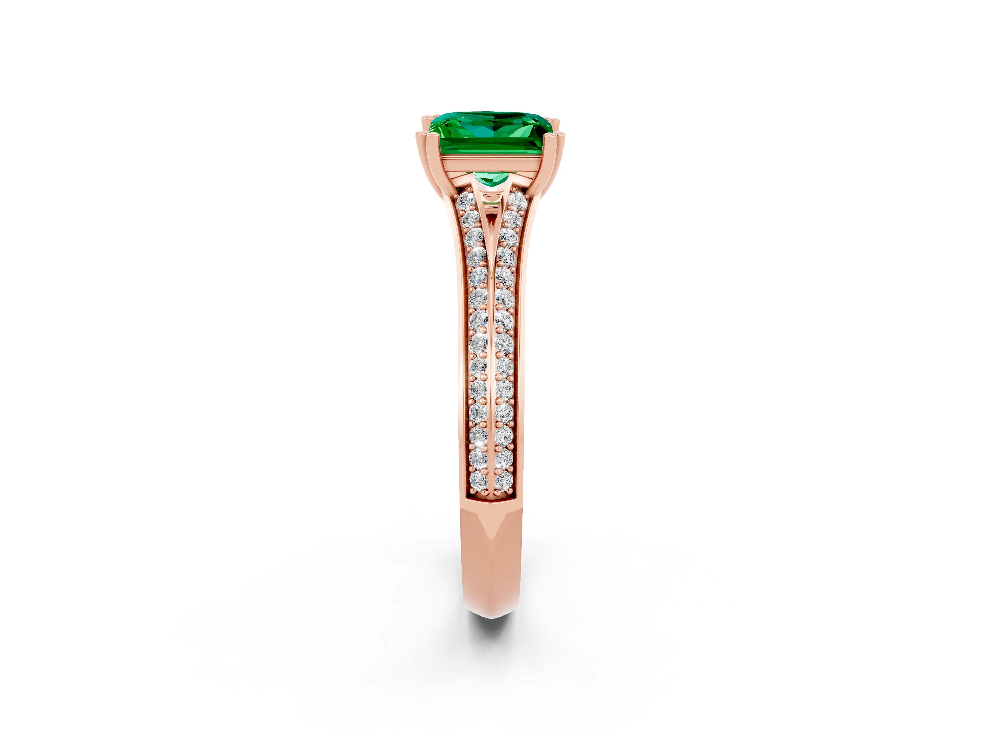 Rose gold Princess Cut Emerald Split Shank Engagement Ring with Pavé Band_2