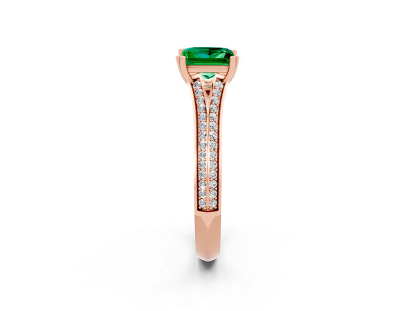 Rose gold Princess Cut Emerald Split Shank Engagement Ring with Pavé Band