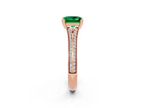 Rose gold Princess Cut Emerald Split Shank Engagement Ring with Pavé Band_2