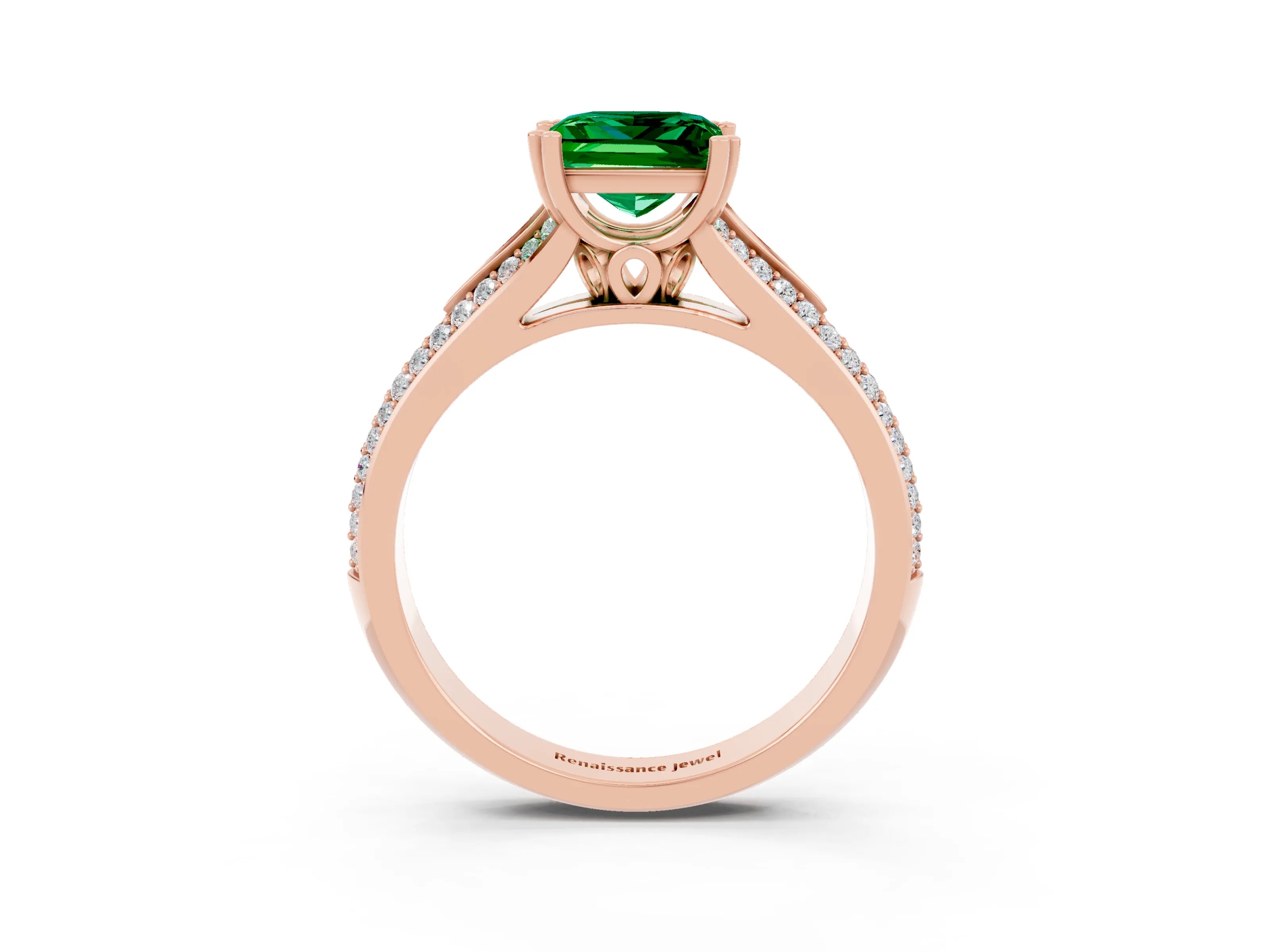 Rose gold Princess Cut Emerald Split Shank Engagement Ring with Pavé Band_3