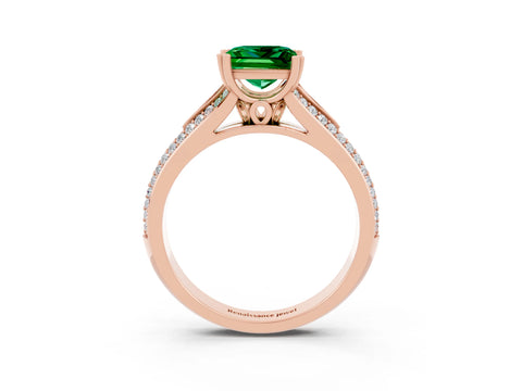 Rose gold Princess Cut Emerald Split Shank Engagement Ring with Pavé Band_3