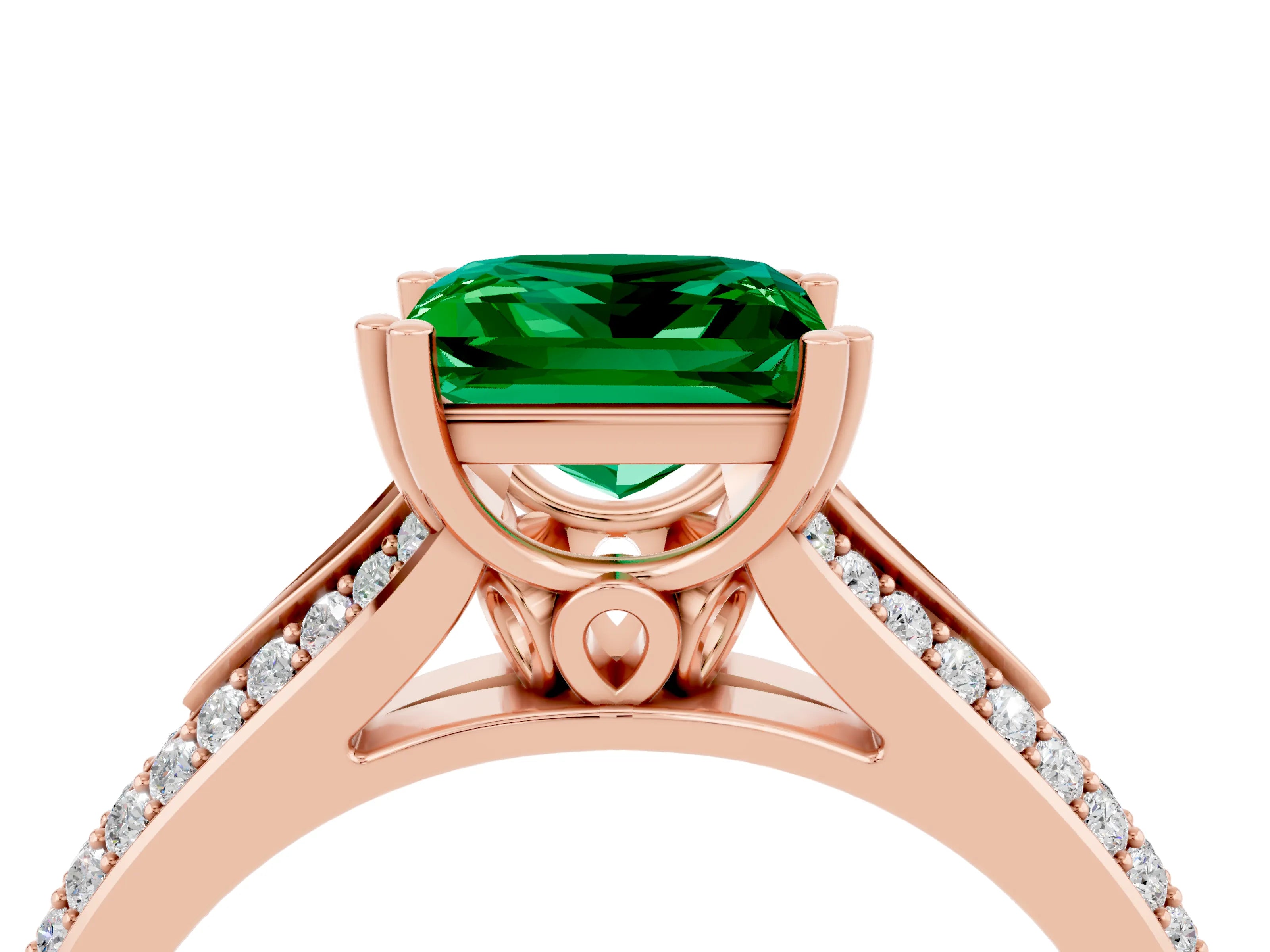 Rose gold Princess Cut Emerald Split Shank Engagement Ring with Pavé Band_4