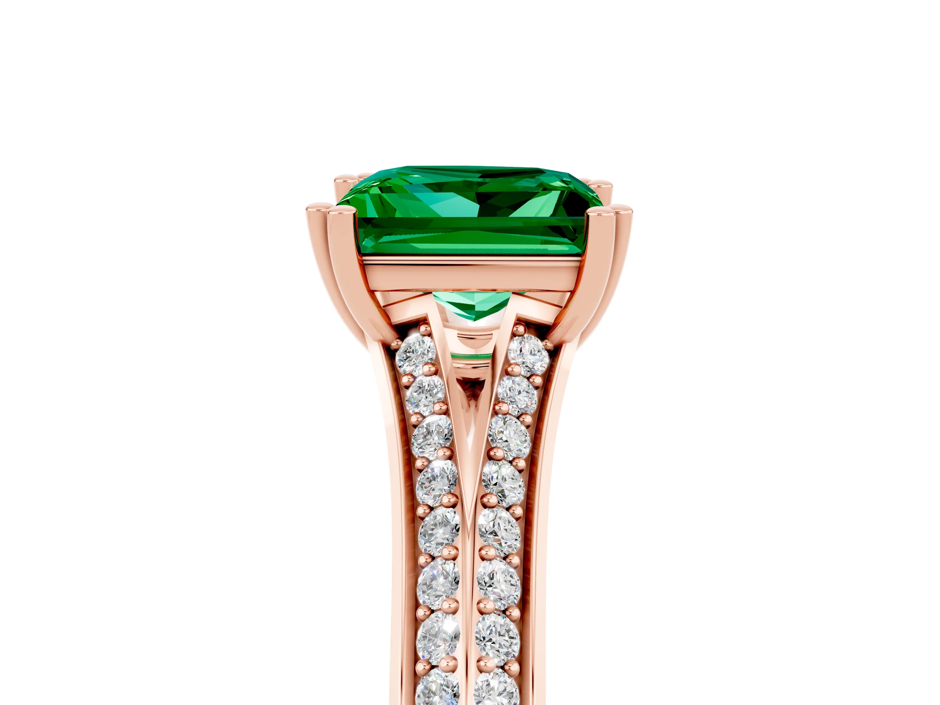 Rose gold Princess Cut Emerald Split Shank Engagement Ring with Pavé Band_5