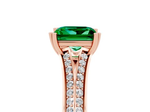Rose gold Princess Cut Emerald Split Shank Engagement Ring with Pavé Band_5