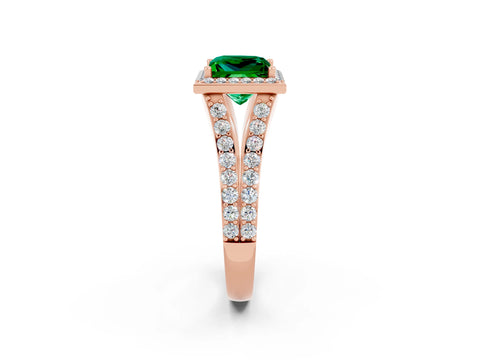Rose gold Princess Cut Emerald Split Shank Halo Ring with Four-Prong Setting_14
