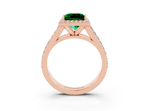Rose gold Princess Cut Emerald Split Shank Halo Ring with Four-Prong Setting_15