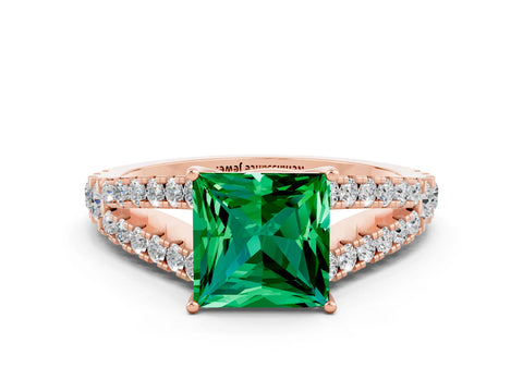 Rose gold Princess Cut Emerald Split Shank Pavé Engagement Ring with Four-Prong Setting_24