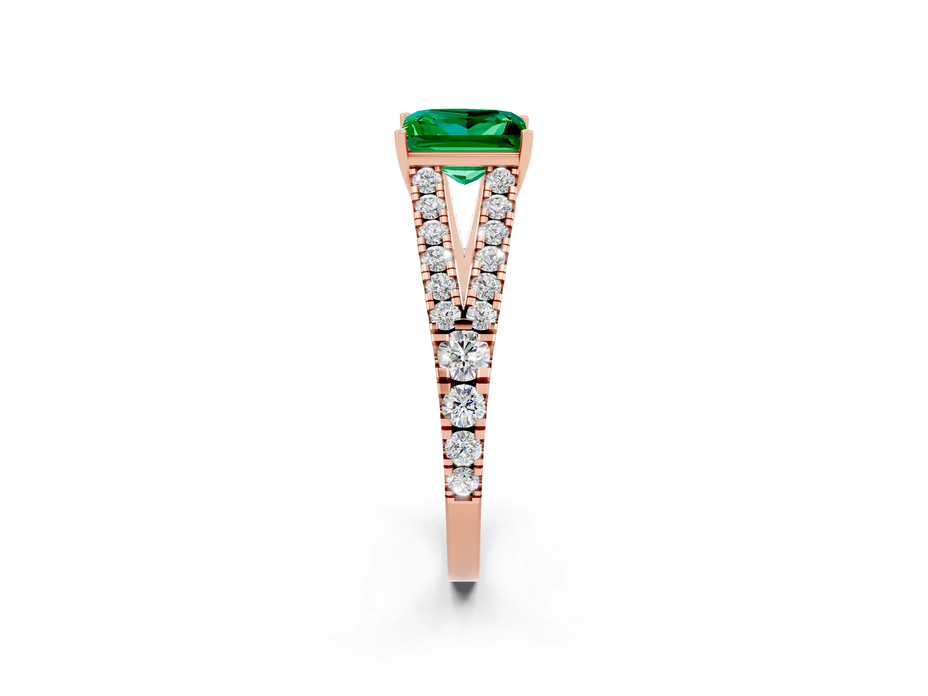 Rose gold Princess Cut Emerald Split Shank Pavé Engagement Ring with Four-Prong Setting_26