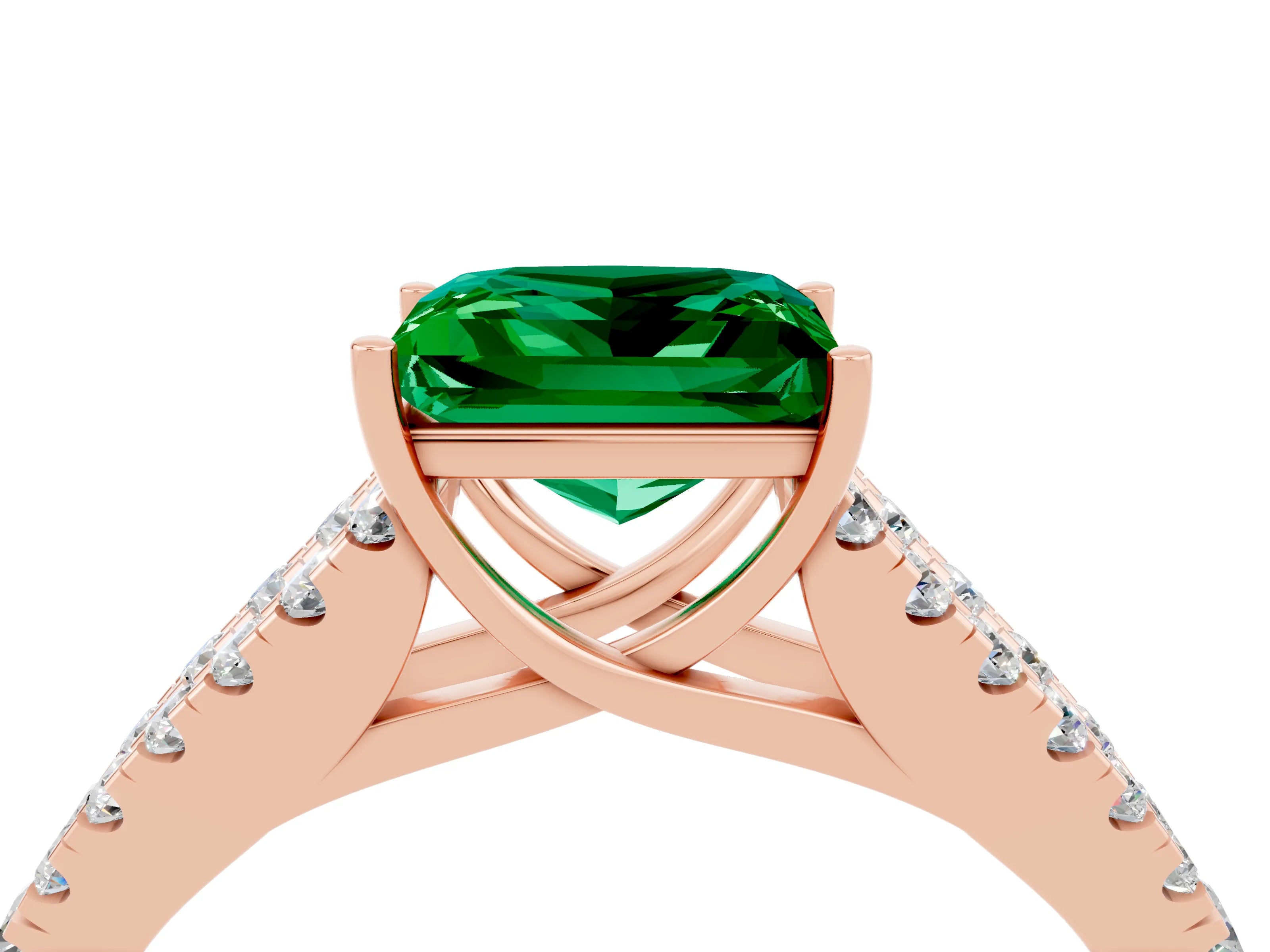 Rose gold Princess Cut Emerald Split Shank Pavé Engagement Ring with Four-Prong Setting_28