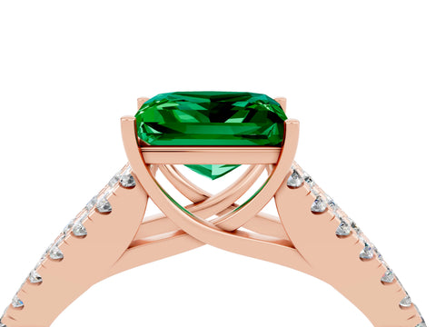 Rose gold Princess Cut Emerald Split Shank Pavé Engagement Ring with Four-Prong Setting_28