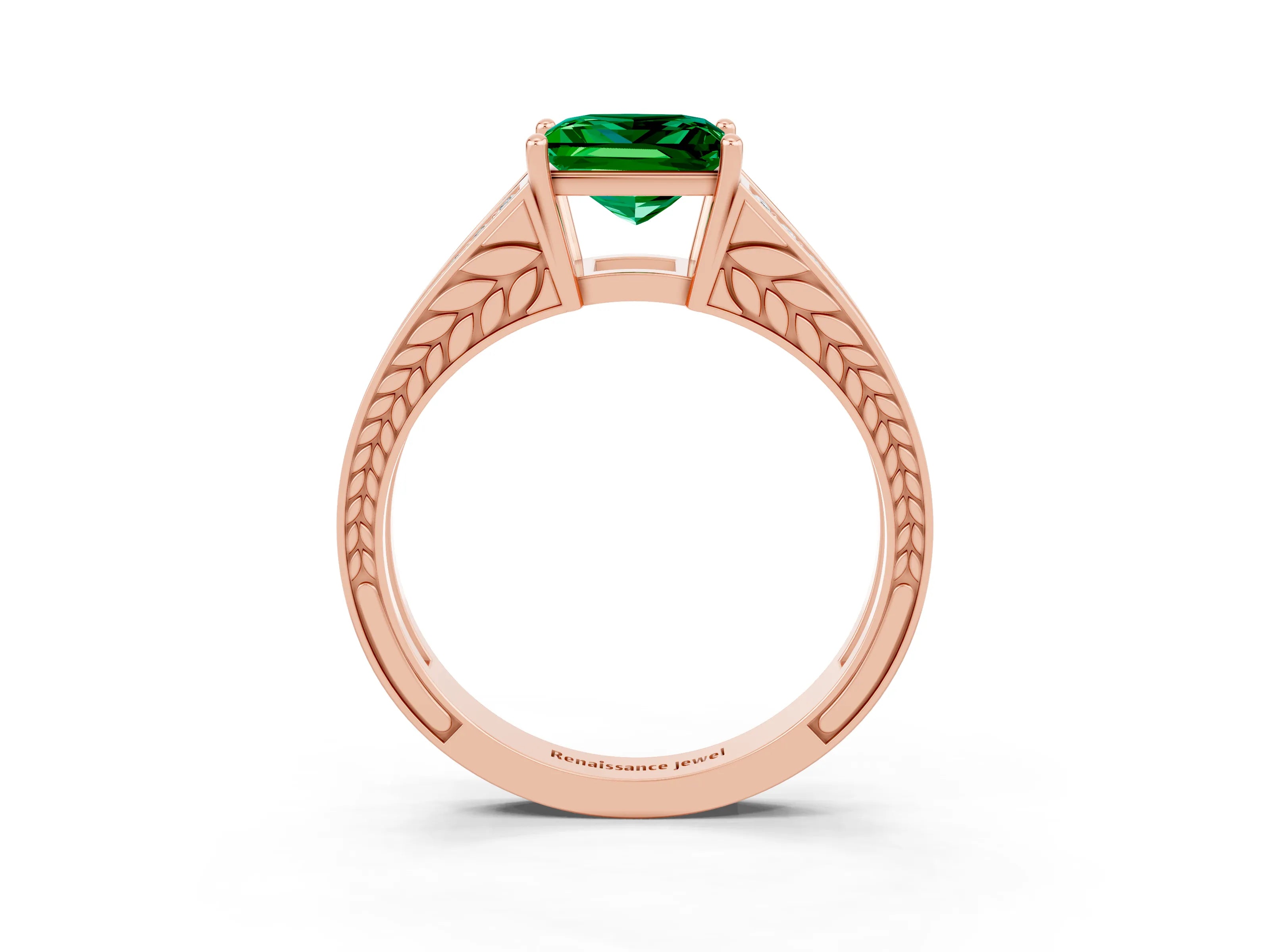 Rose gold Princess Cut Emerald Split Shank Ring with Pavé Band and Four-Prong Setting_3