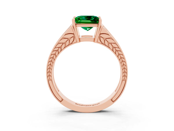 Rose gold Princess Cut Emerald Split Shank Ring with Pavé Band and Four-Prong Setting