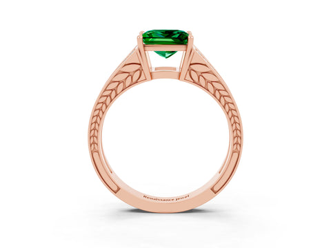 Rose gold Princess Cut Emerald Split Shank Ring with Pavé Band and Four-Prong Setting_3