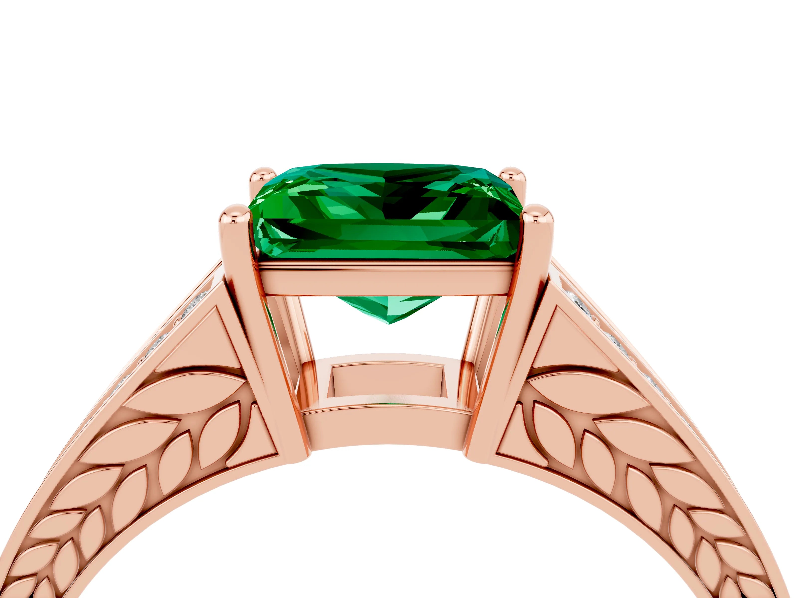 Rose gold Princess Cut Emerald Split Shank Ring with Pavé Band and Four-Prong Setting_4