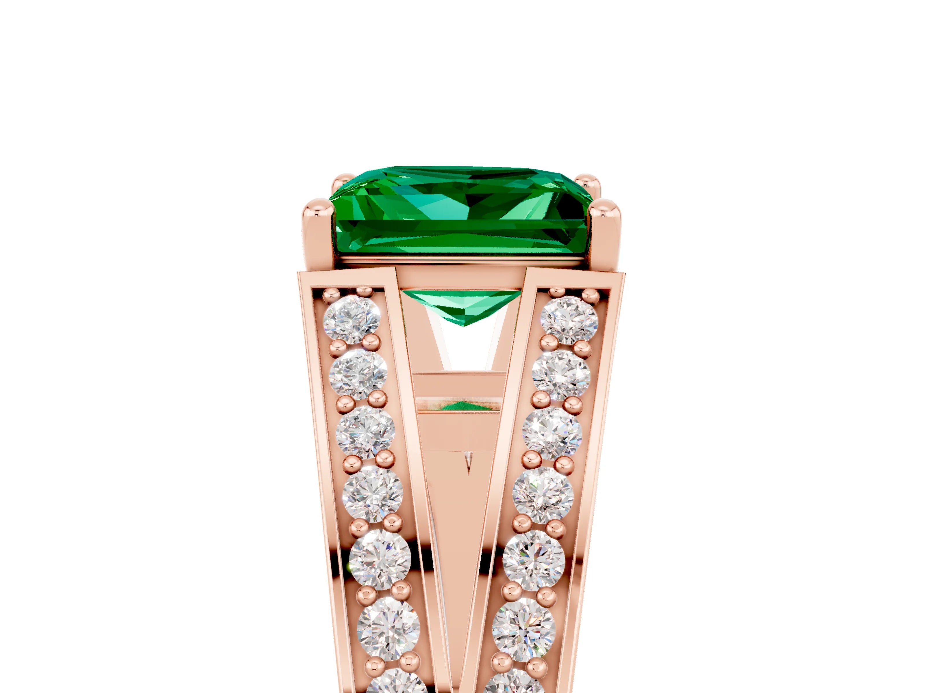 Rose gold Princess Cut Emerald Split Shank Ring with Pavé Band and Four-Prong Setting_5
