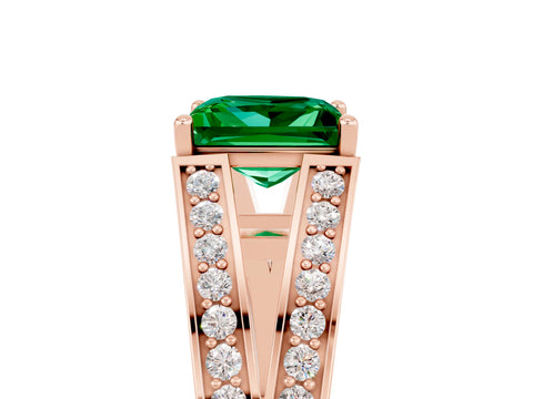 Rose gold Princess Cut Emerald Split Shank Ring with Pavé Band and Four-Prong Setting_5