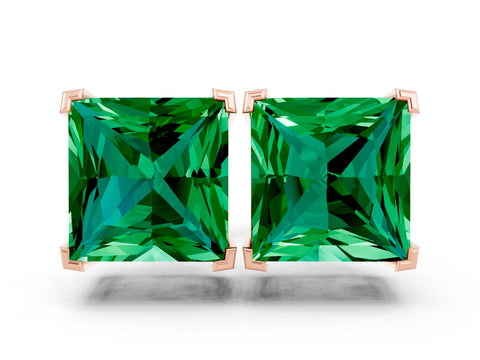 Rose gold Princess Cut Emerald Stud Earrings_30
