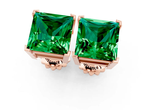 Rose gold Princess Cut Emerald Stud Earrings_31