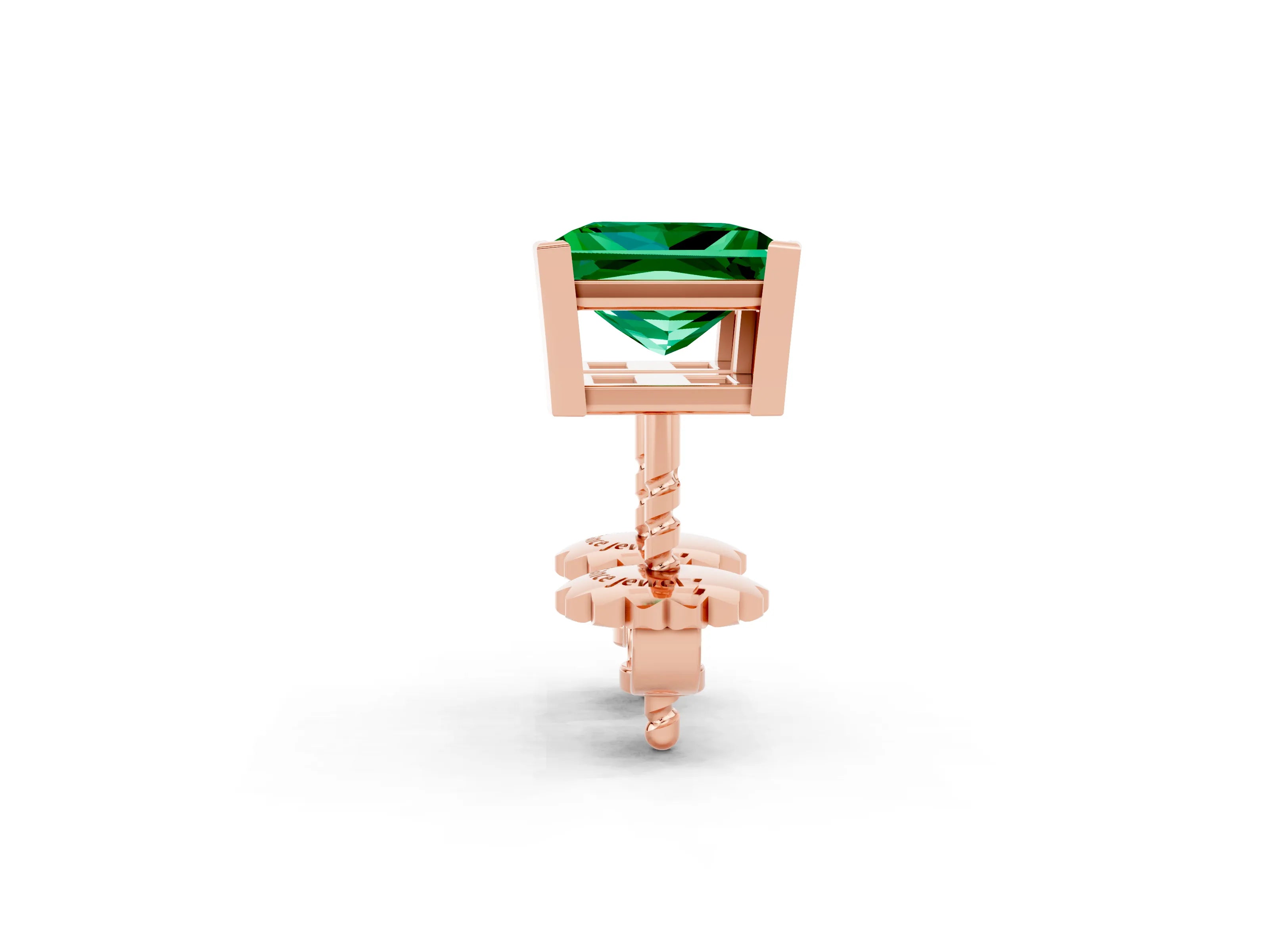 Rose gold Princess Cut Emerald Stud Earrings_32