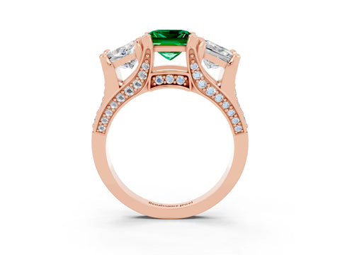 Rose gold Princess Cut Emerald Three-Stone Ring with Channel Set Band and Four-Prong Setting_3