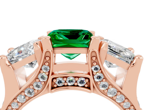 Rose gold Princess Cut Emerald Three-Stone Ring with Channel Set Band and Four-Prong Setting_4