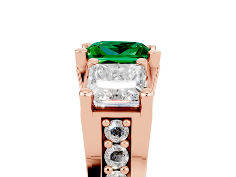 Rose gold Princess Cut Emerald Three-Stone Ring with Channel Set Band and Four-Prong Setting_5