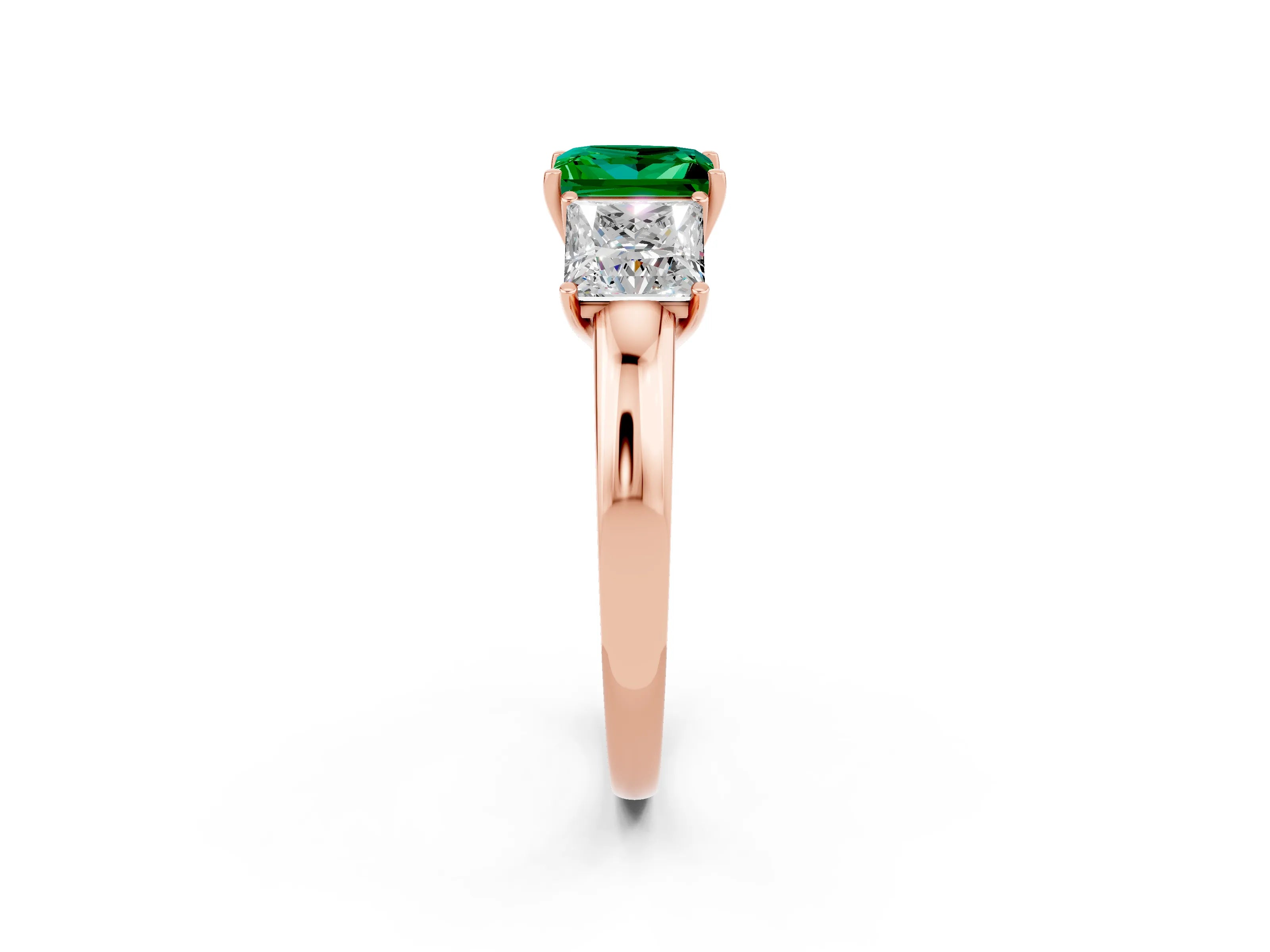 Rose gold Princess Cut Emerald Three-Stone Ring with Four-Prong Setting and Classic Band_2