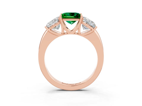 Rose gold Princess Cut Emerald Three-Stone Ring with Four-Prong Setting and Classic Band_3