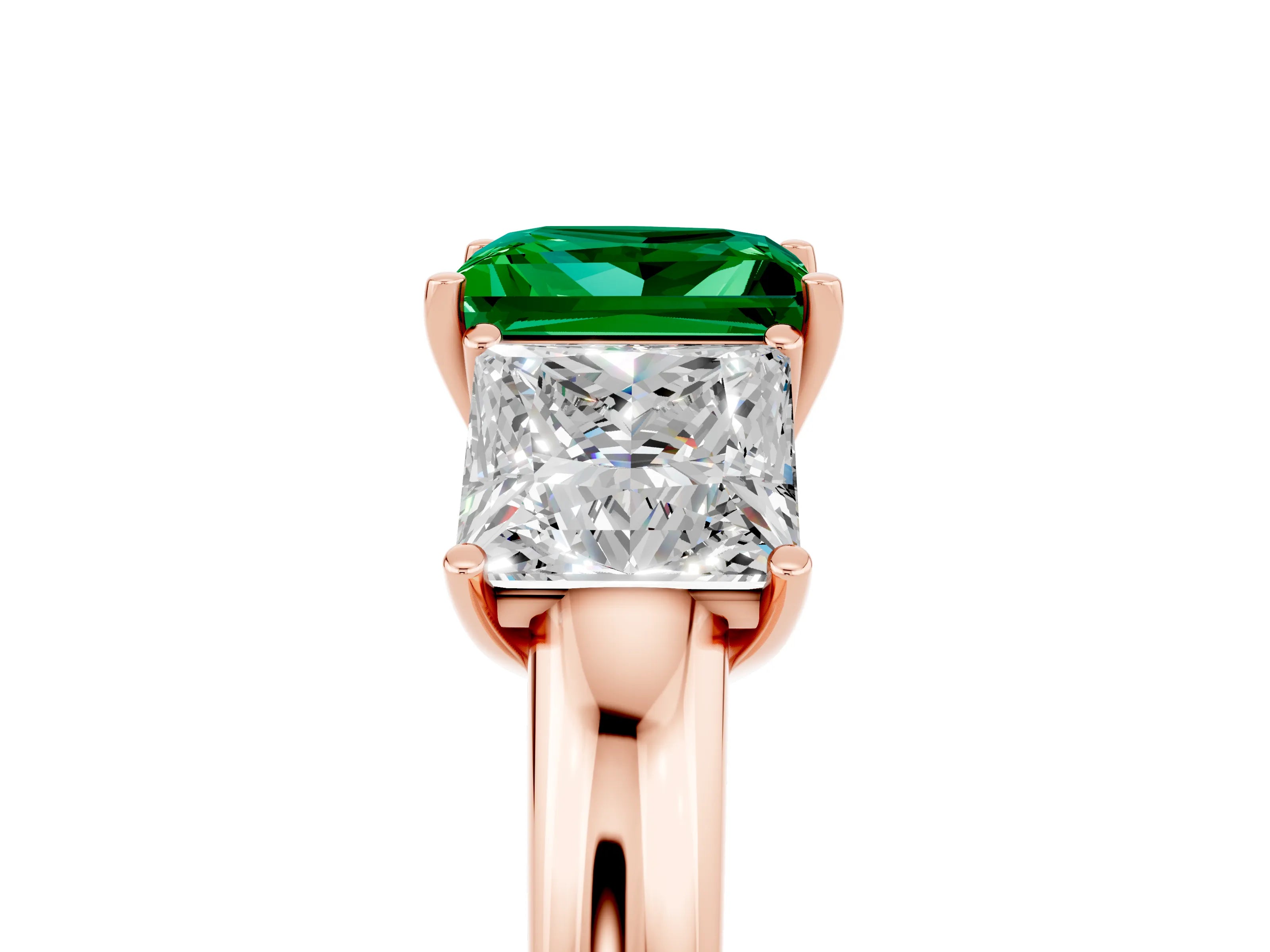 Rose gold Princess Cut Emerald Three-Stone Ring with Four-Prong Setting and Classic Band_5